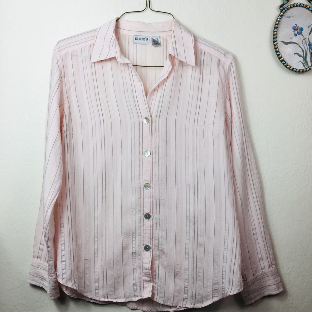 Chico’s Pink Striped Button Up Shirt